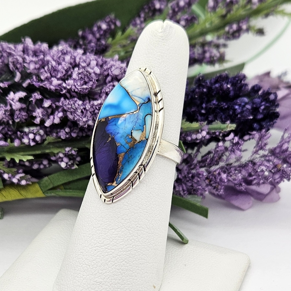 Ice Blue Dahlia Sterling Silver Ring - Picture 5 of 8